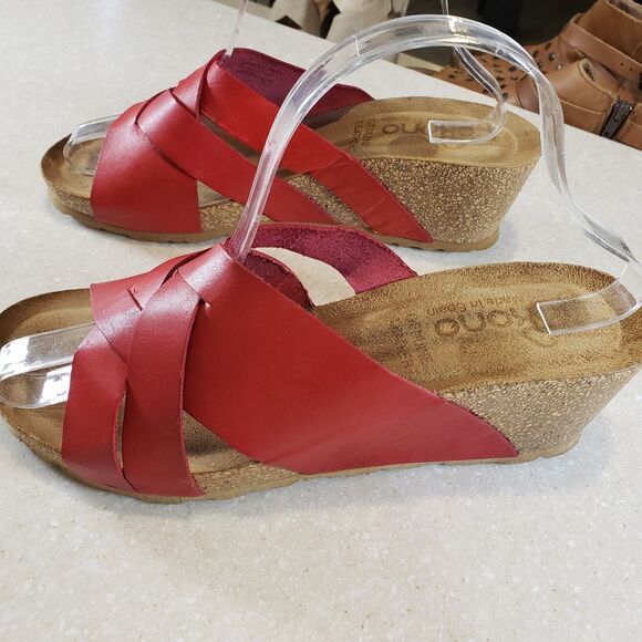 Yokono Women's Red Leather Wedge Platform Sandals Size 9 Cross Strap Slides VGC - Picture 4 of 8